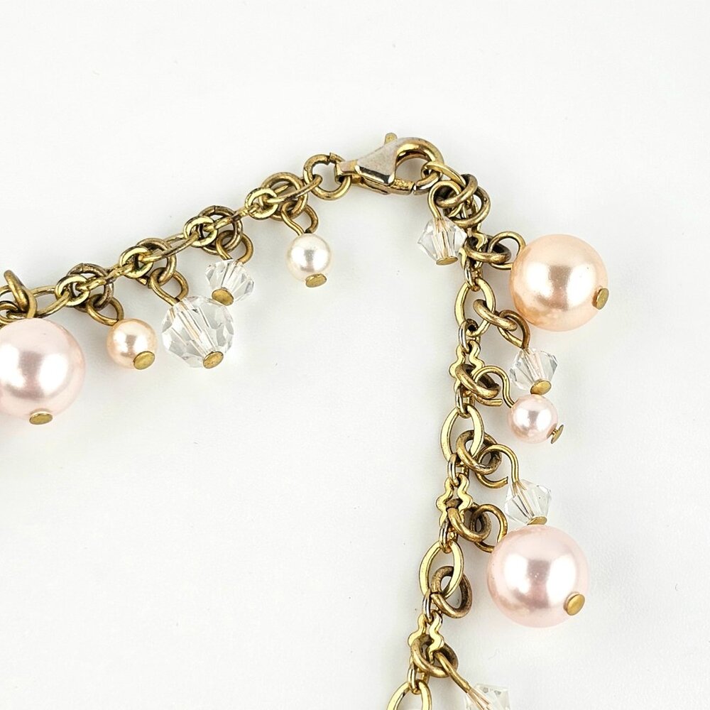 Faux Pearl Charm Necklace Gold Tone Double Clasp Multicolor Beaded - Picture 8 of 10